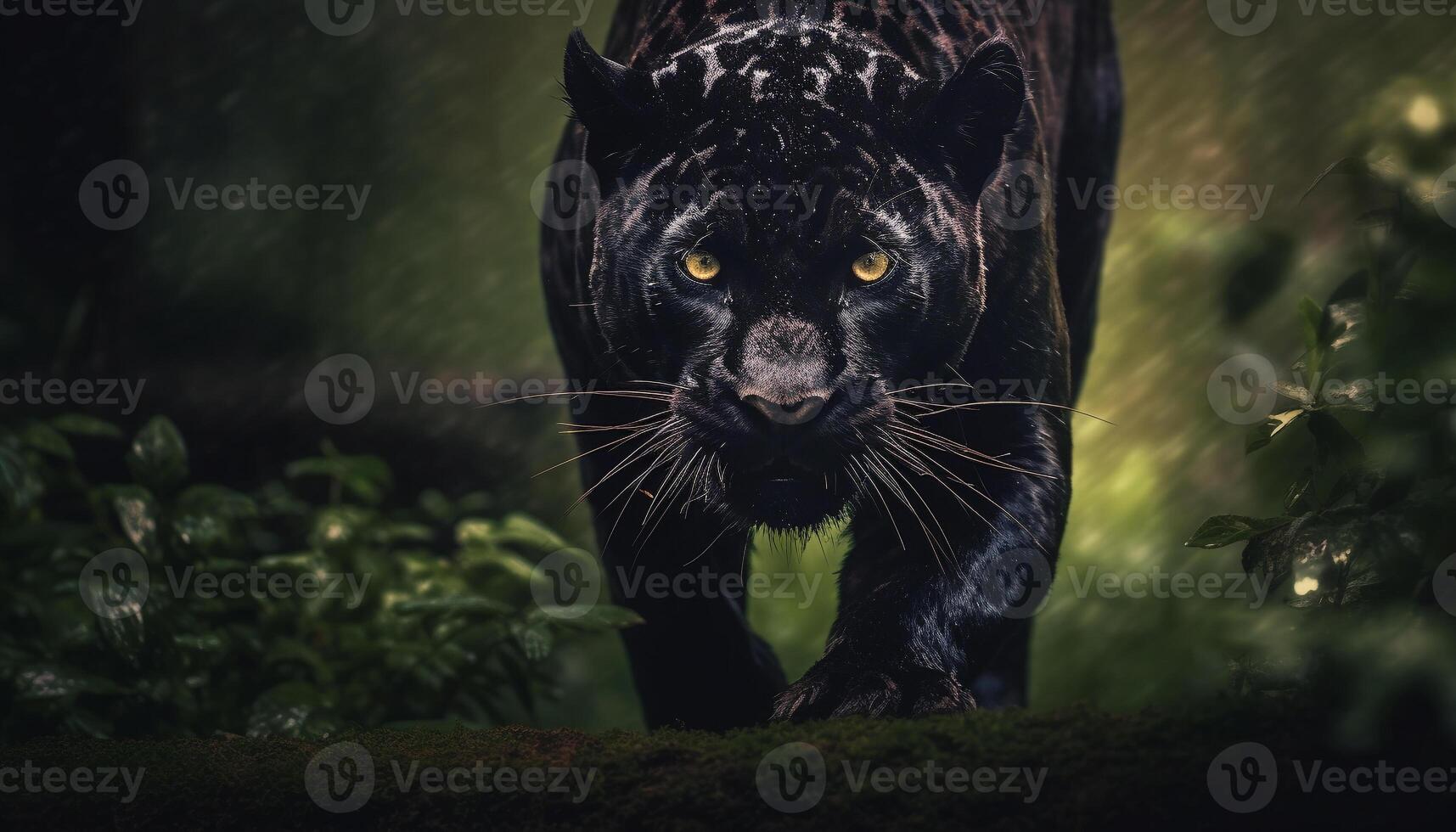 AI generated Majestic feline walking in the tropical rainforest generated by AI photo