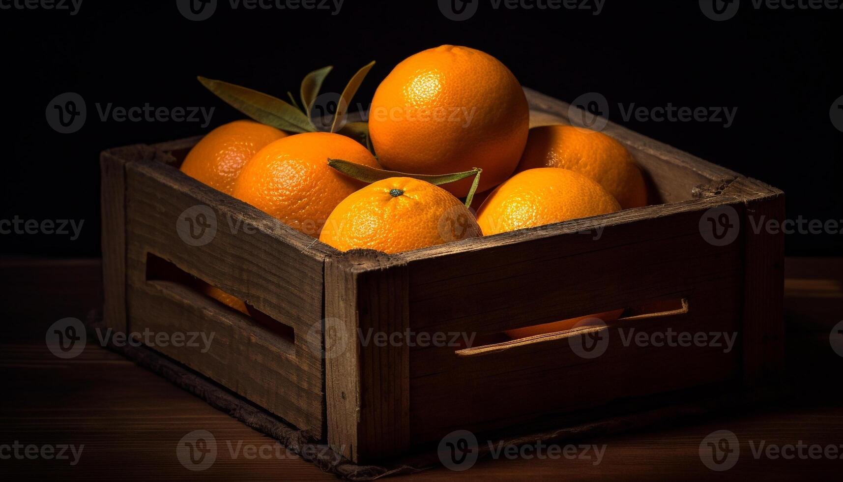 AI generated Fresh citrus fruit in wooden crate, healthy and ripe generated by AI photo