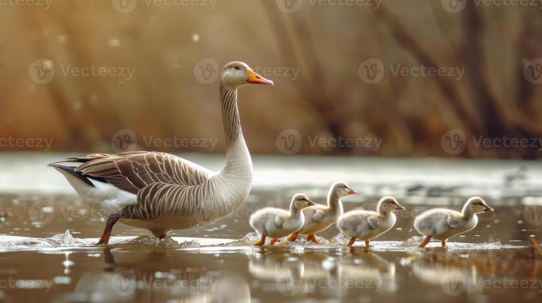 AI generated Goose confidently leads a pack of fellow geese through the landscape. Ai Generated. photo