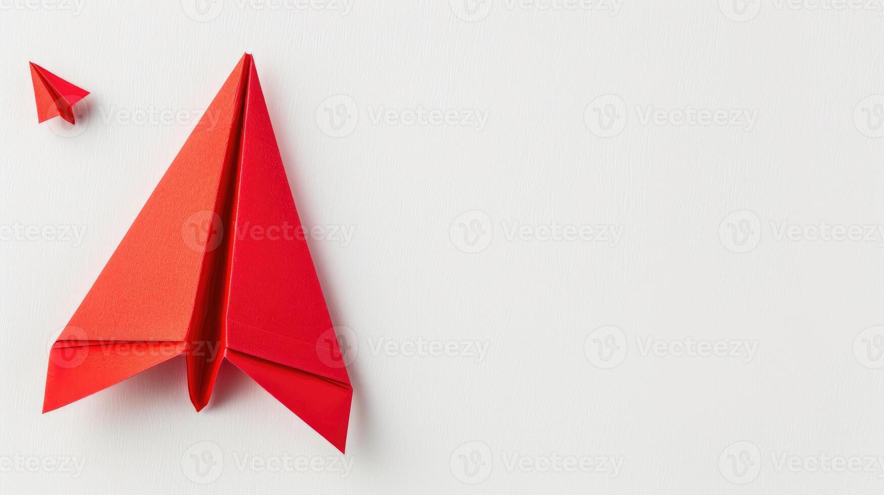 AI generated Navigate business strategy with a red paper plane on a clean white backdrop. Ai Generated. photo