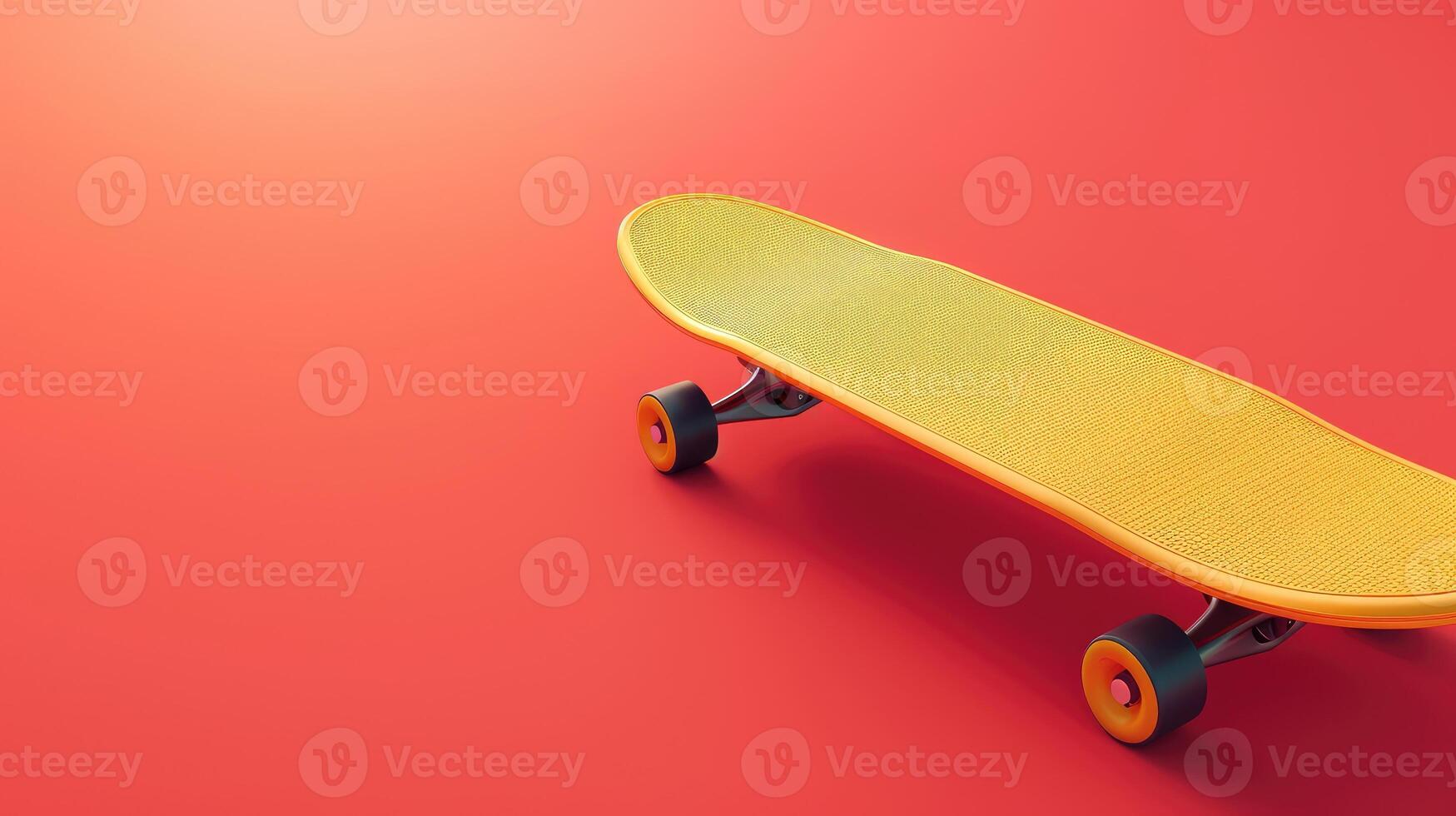 AI generated A yellow skateboard stands against a vibrant backdrop, Ai Generated. photo