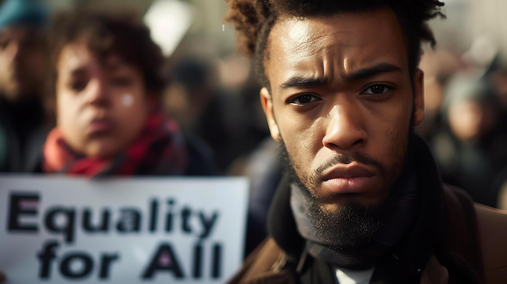 AI generated Concerned Activist Holds Climate Action Sign in Crowded City Square Rally Captured in CloseUp 50mm Shot photo