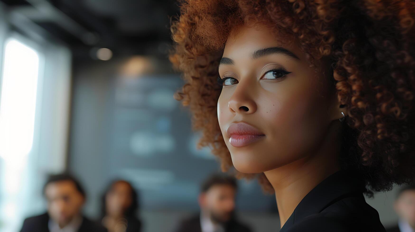 AI generated Young Businesswoman Navigates Bustling Train Station Amid Soft Natural Light photo