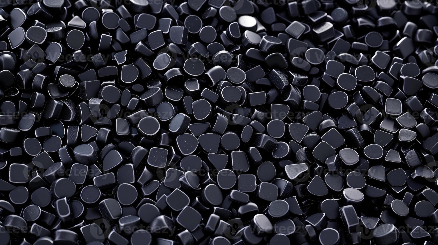 AI generated Detailed 3D illustration capturing the texture of black plastic pellets, a polymer resin. Ai Generated. photo