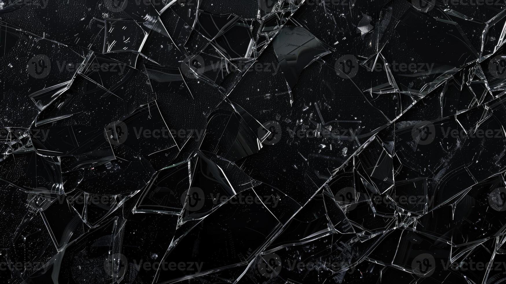 AI generated Shattered glass texture on a black background creates a dramatic effect, Ai Generated. photo