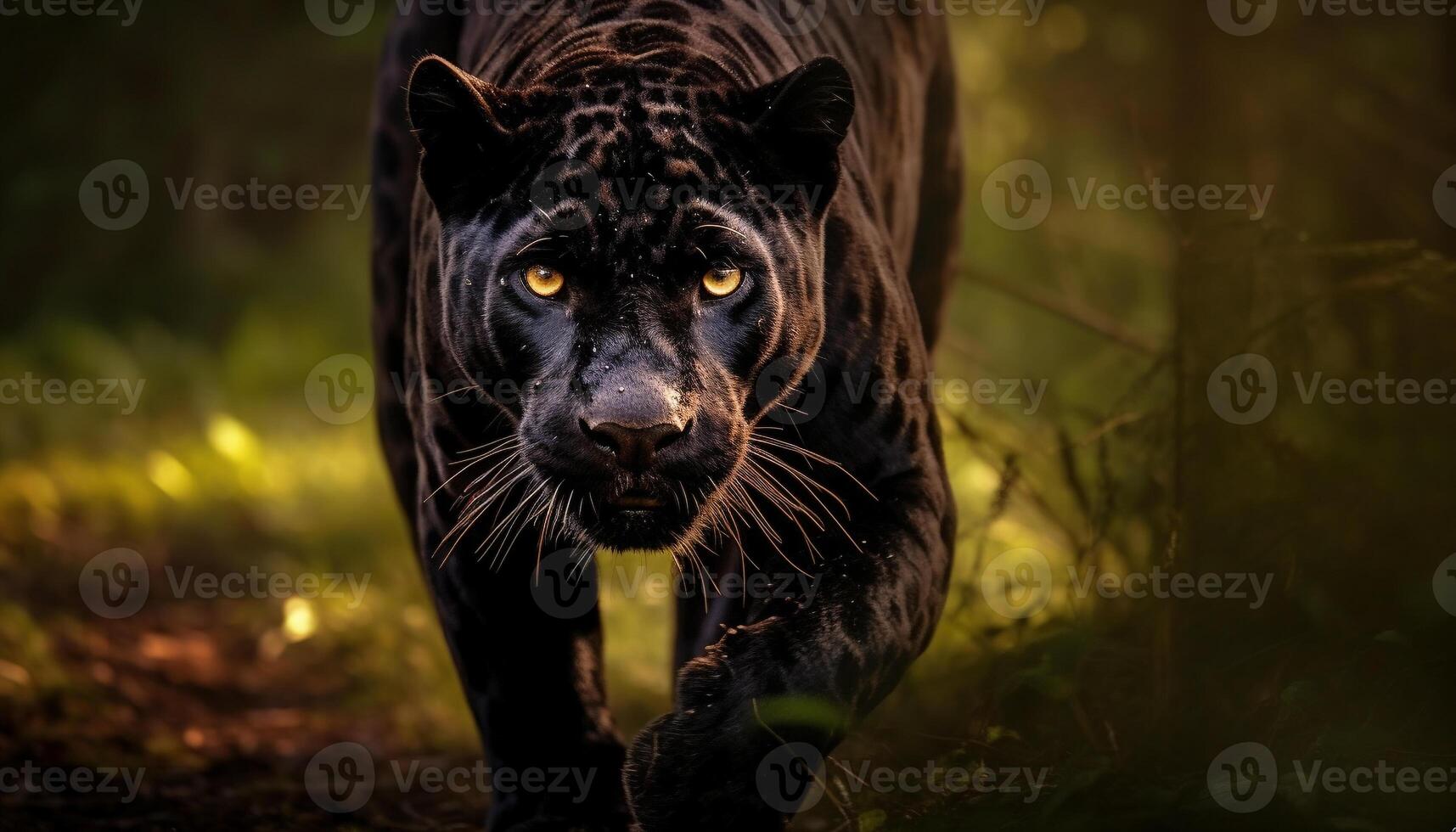 AI generated Majestic feline walking in the tropical rainforest generated by AI photo
