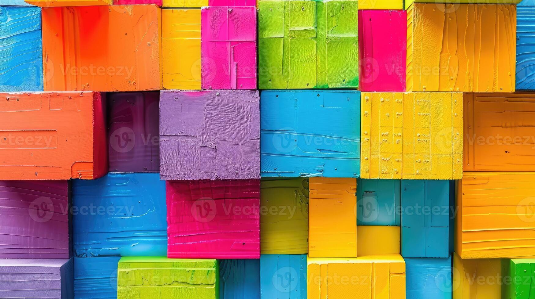 AI generated Dive into the playful world with a vibrant background of colorful building blocks, a visual feast of creativity. Ai Generated. photo