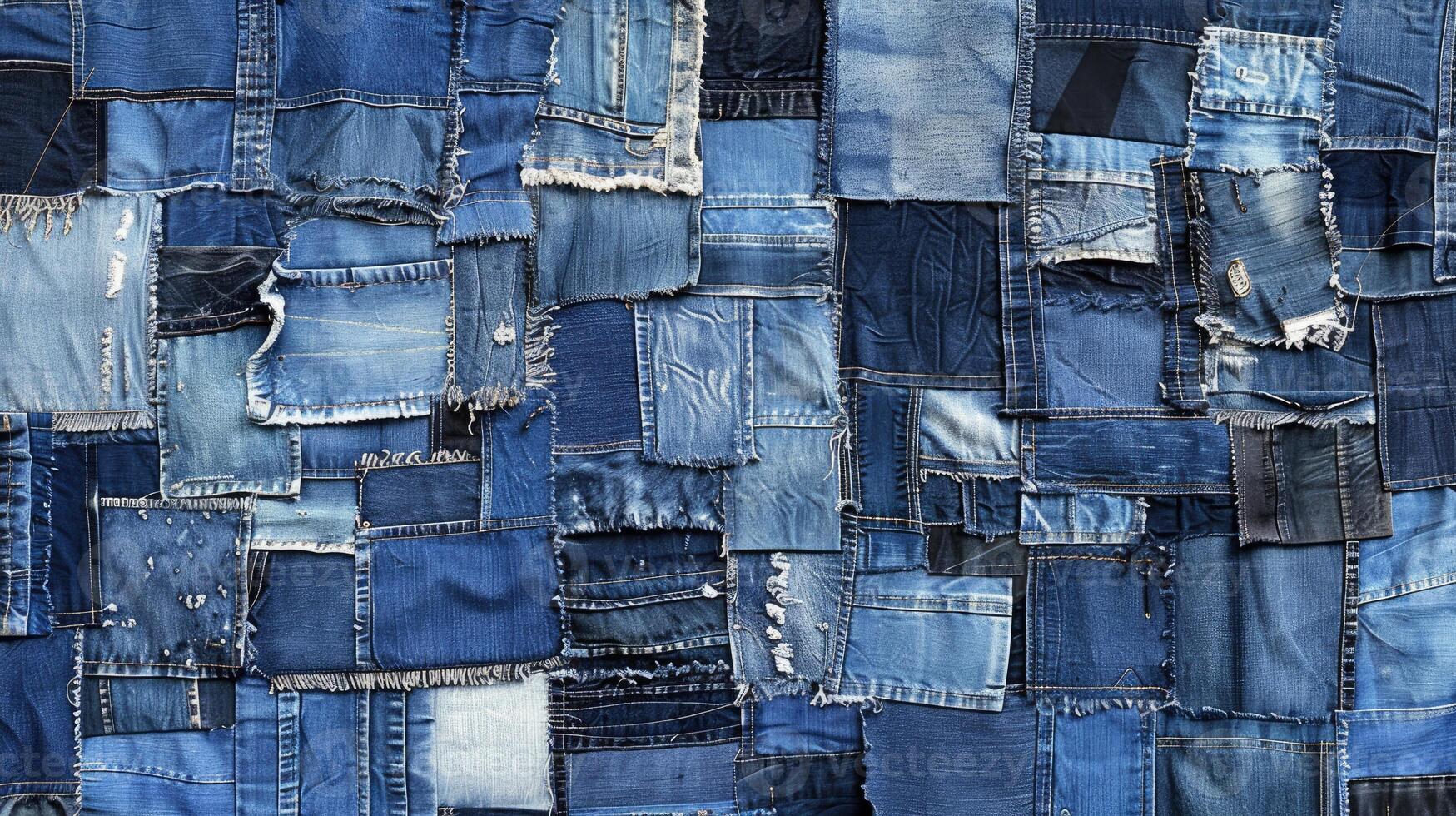 AI generated Cozy homemade patchwork quilt crafted from denim scraps, Ai Generated. photo