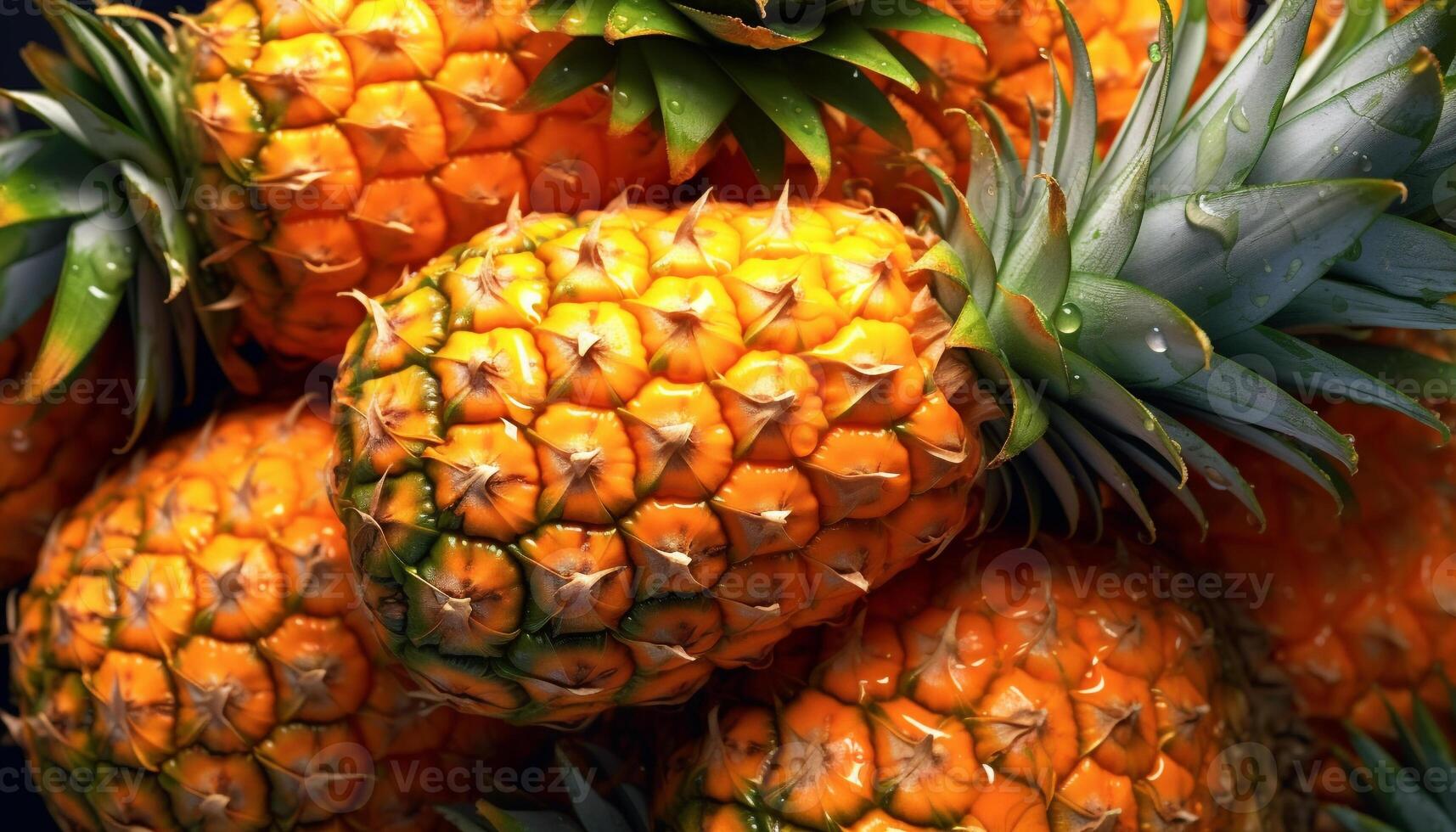 AI generated Freshness and sweetness of ripe pineapple on green leaf generated by AI photo