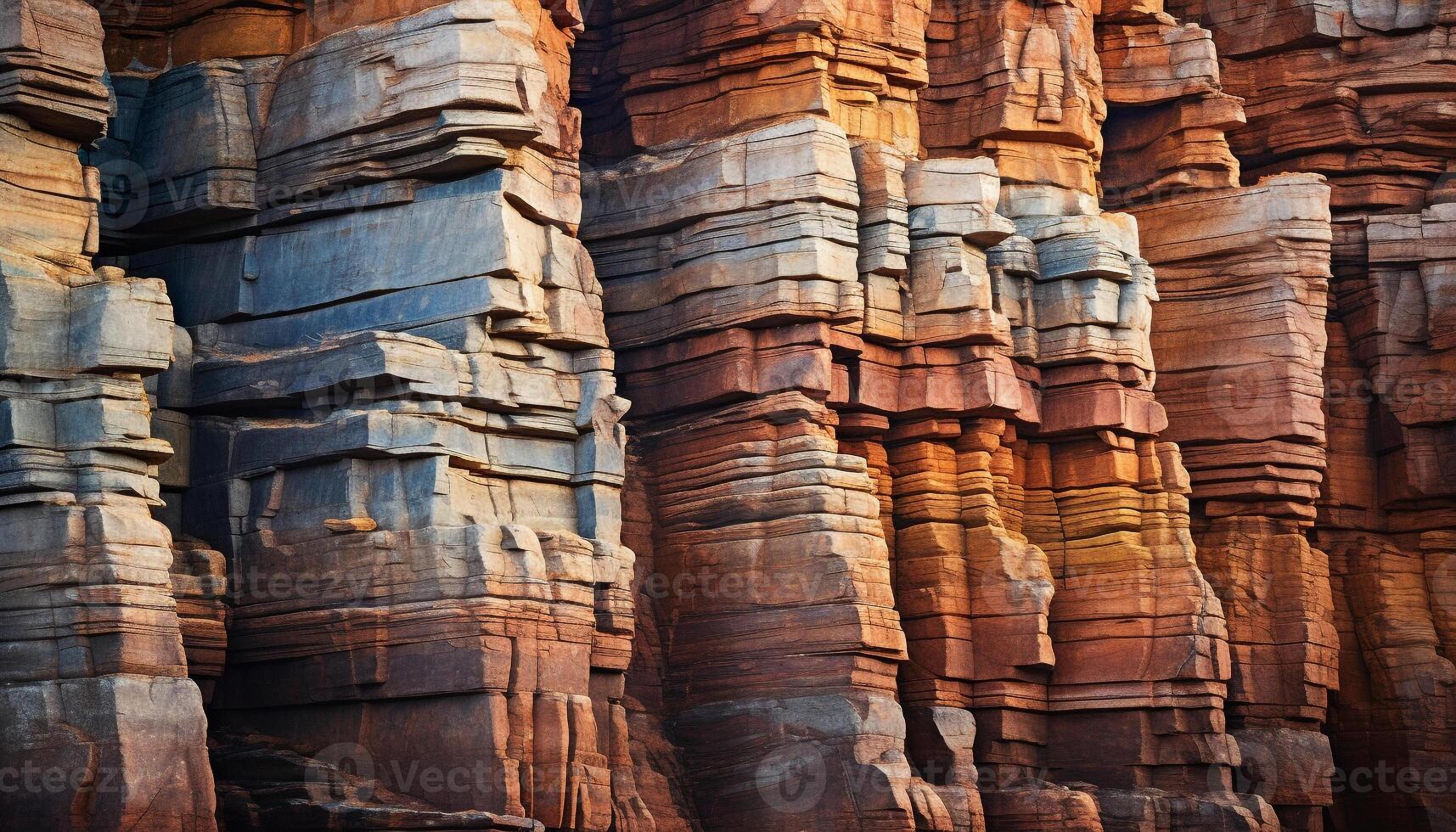 AI generated Majestic sandstone cliff, eroded rock formation, natural beauty generated by AI photo