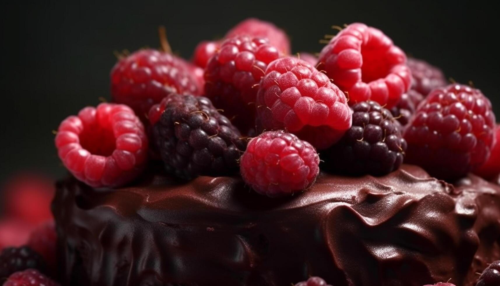 AI generated Indulgent chocolate dessert with fresh raspberry and cream generated by AI photo