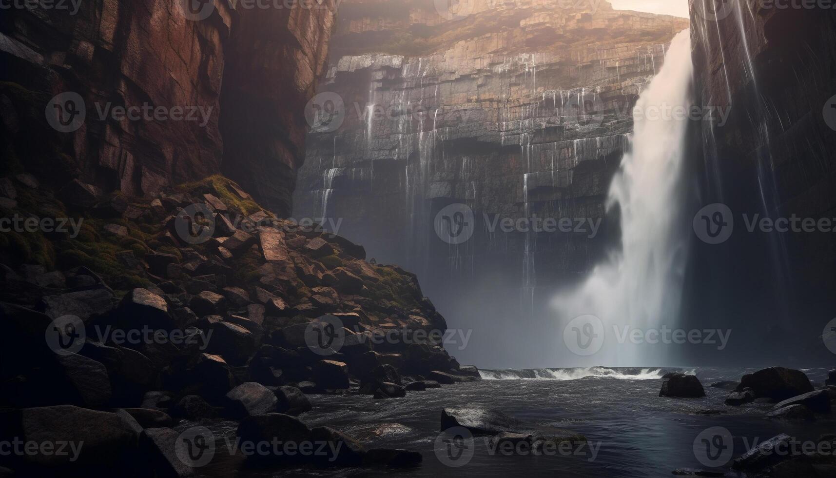 AI generated Majestic mountain range, flowing water, tranquil scene generated by AI photo
