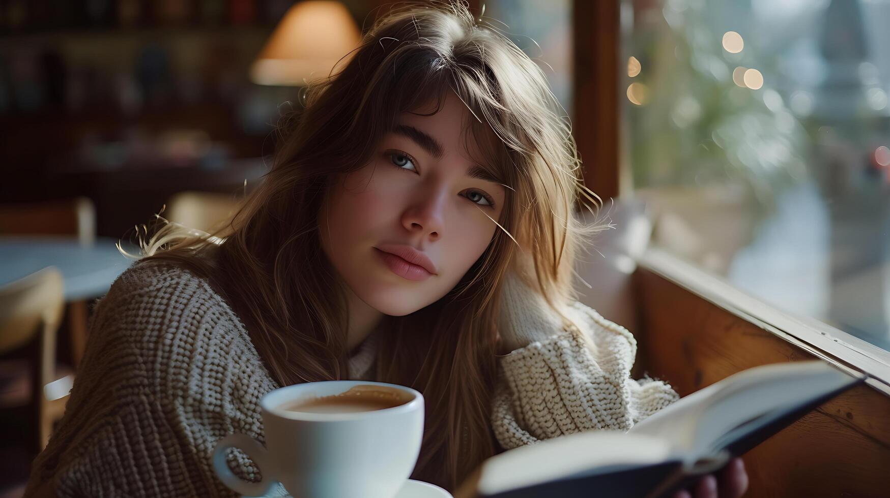 ai generado joven mujer contempla asombroso montaña ver en suave natural ligero desde escénico acantilado borde foto