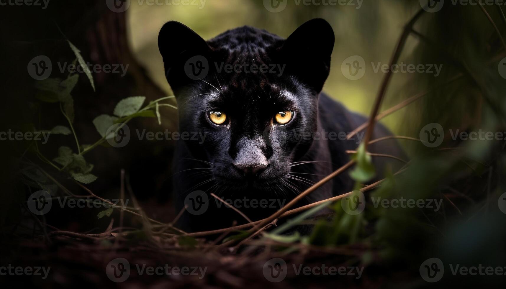 AI generated Cute domestic cat looking at camera in grass generated by AI photo