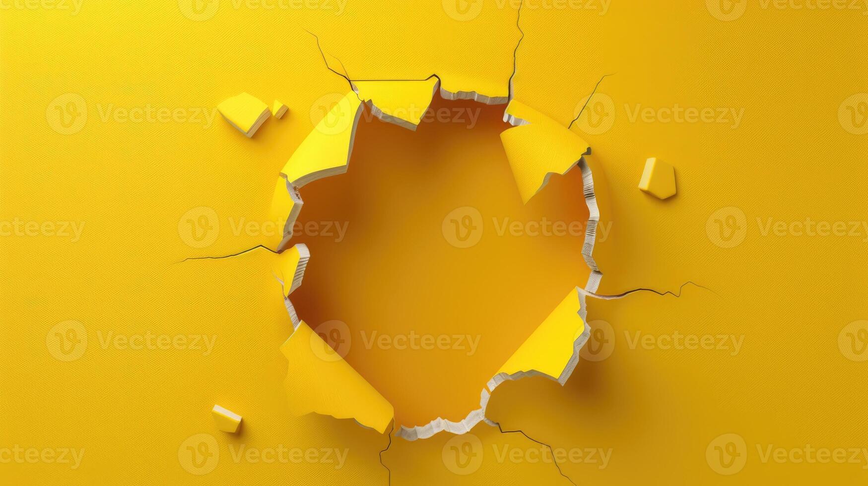 AI generated breaking out of a solid yellow wall, Ai Generated. photo