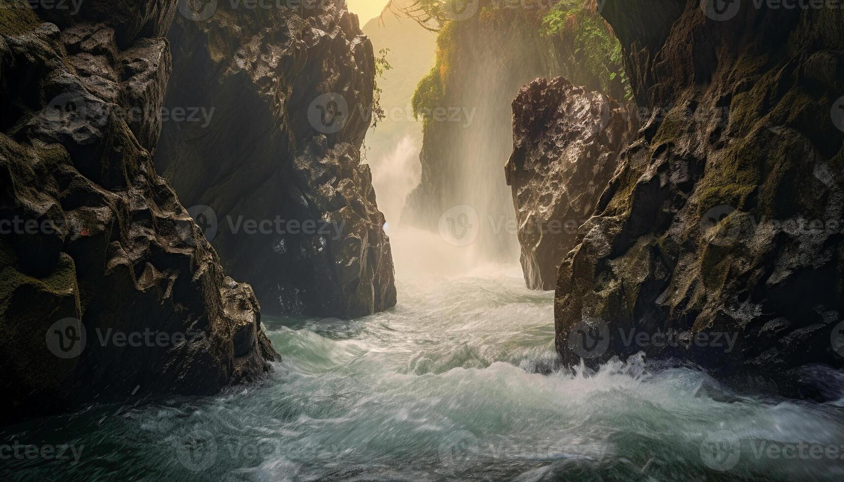 AI generated Majestic mountain range, flowing water, splashing in nature generated by AI photo
