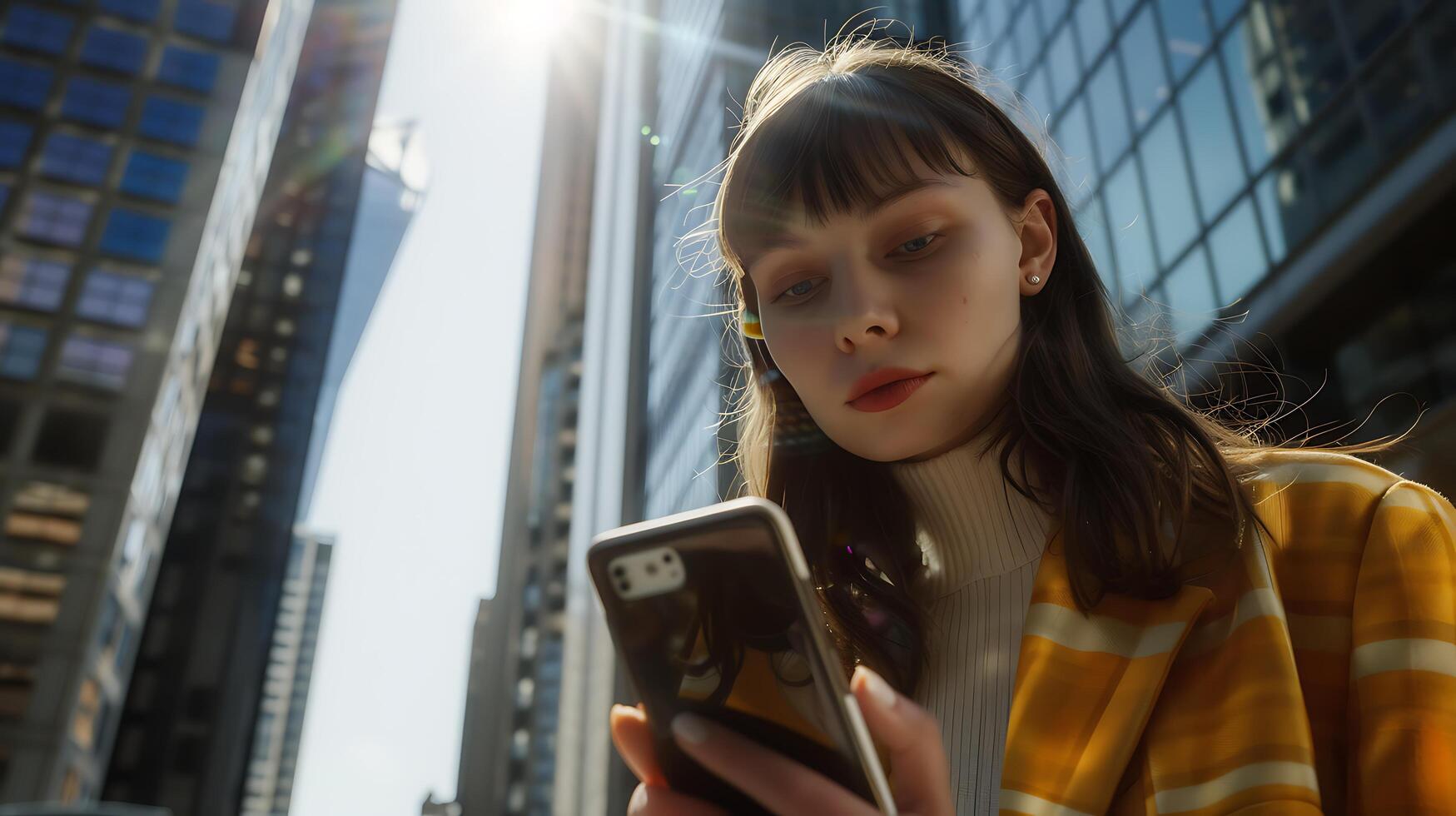 AI generated Young Woman Enjoys Music and Technology with Wireless Headphones and Smartphone photo