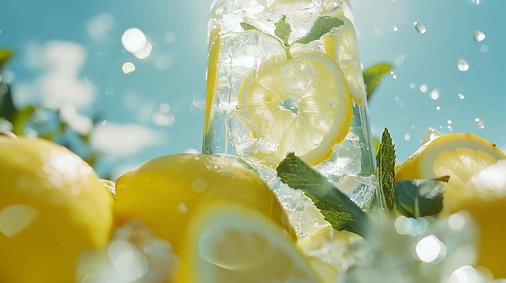 AI generated Refreshing Iced Lemonade with Mint and Citrus in Bright Airy Setting photo