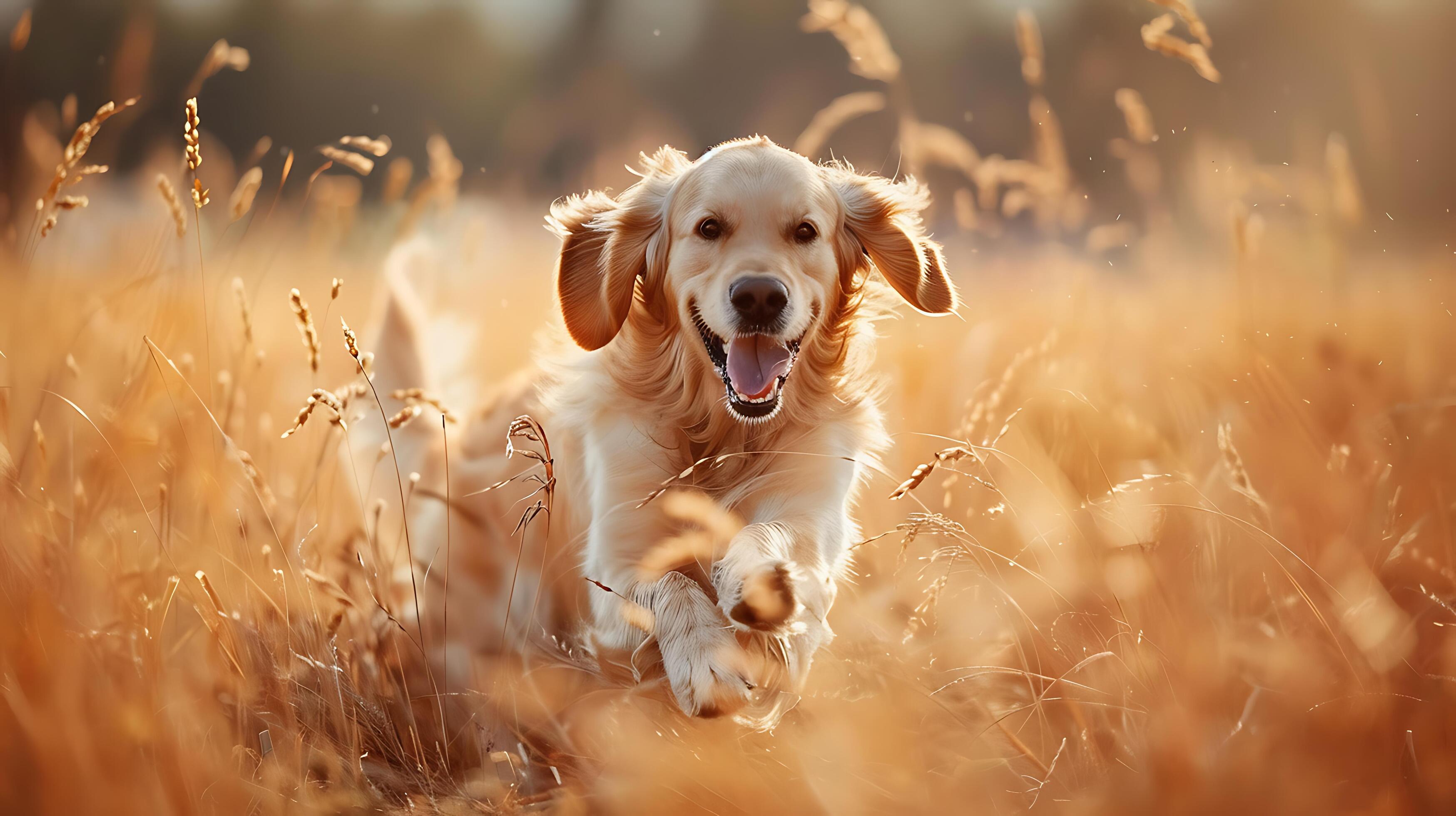 AI generated Golden Retriever Embraces Sunset Field 50mm