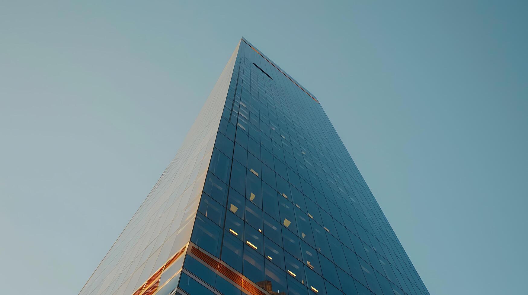 AI generated Modern Glass Skyscraper Captured Against Clear Blue Sky Focusing on Reflective Surface Details photo