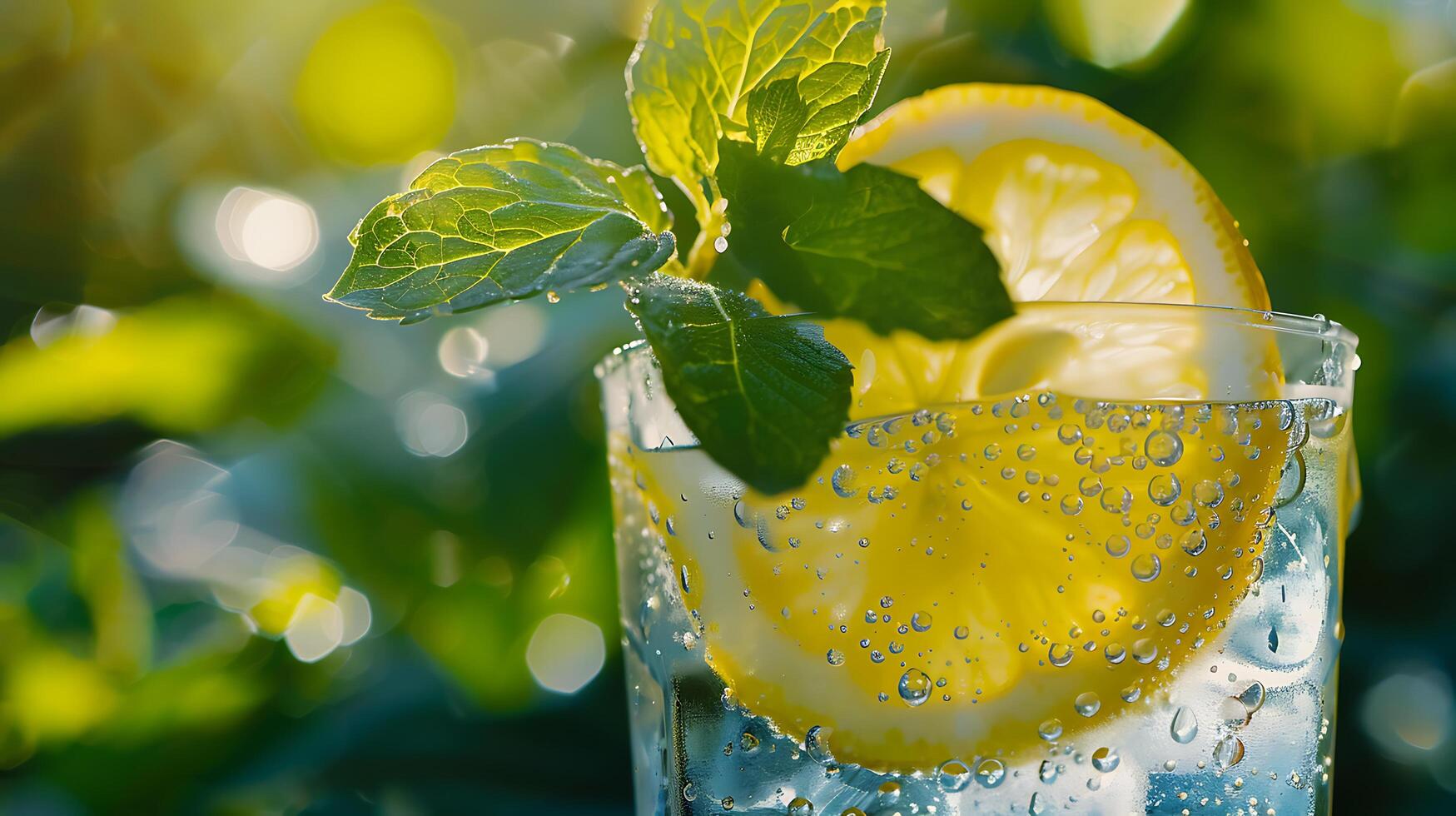 ai generado con hielo limonada refresco macro Disparo capturar condensación y limón rebanada soñador suavemente borroso antecedentes foto