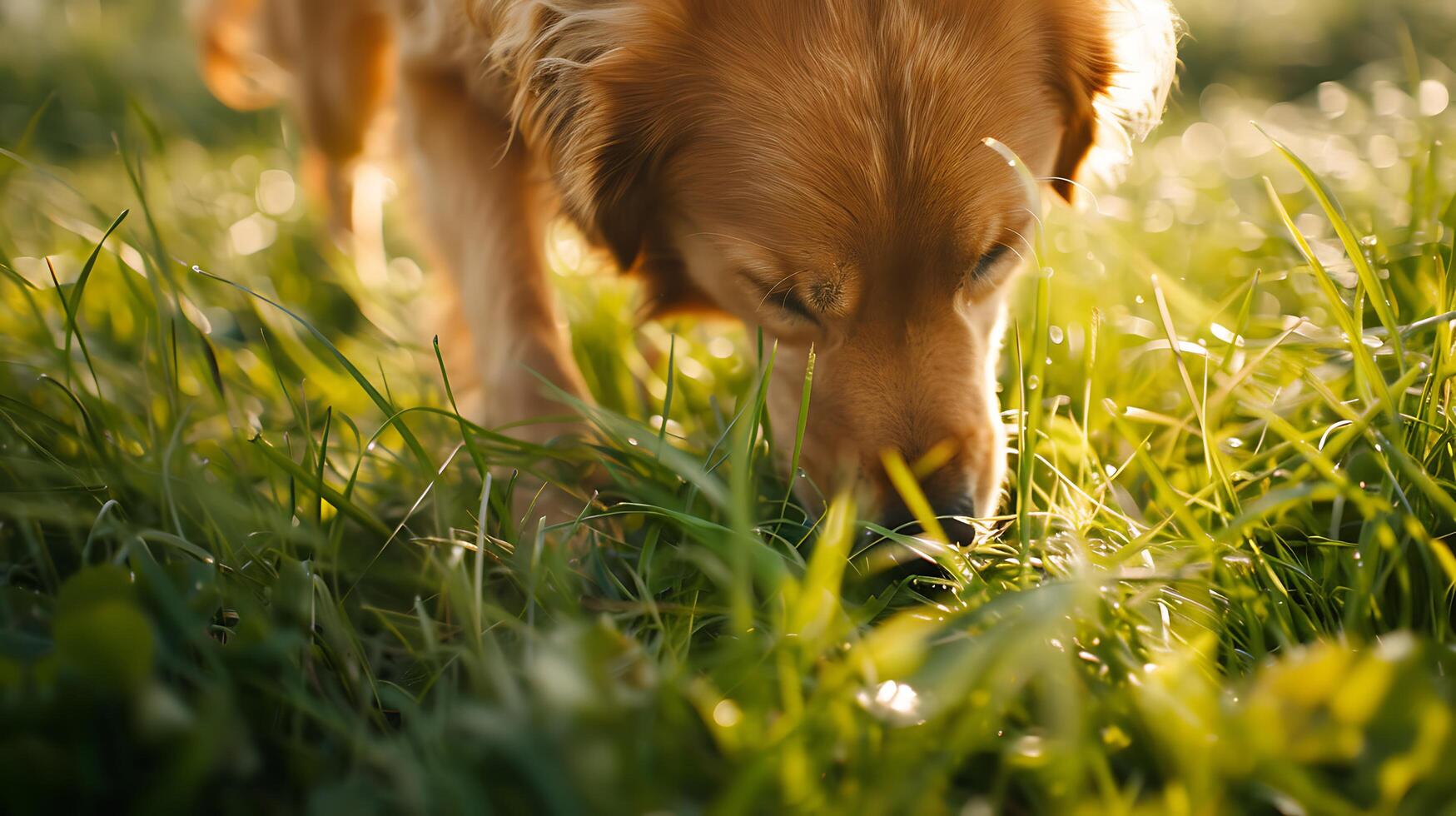 AI generated Fluffy Golden Retriever Captured in Playful Bliss Amid Grassy Field photo