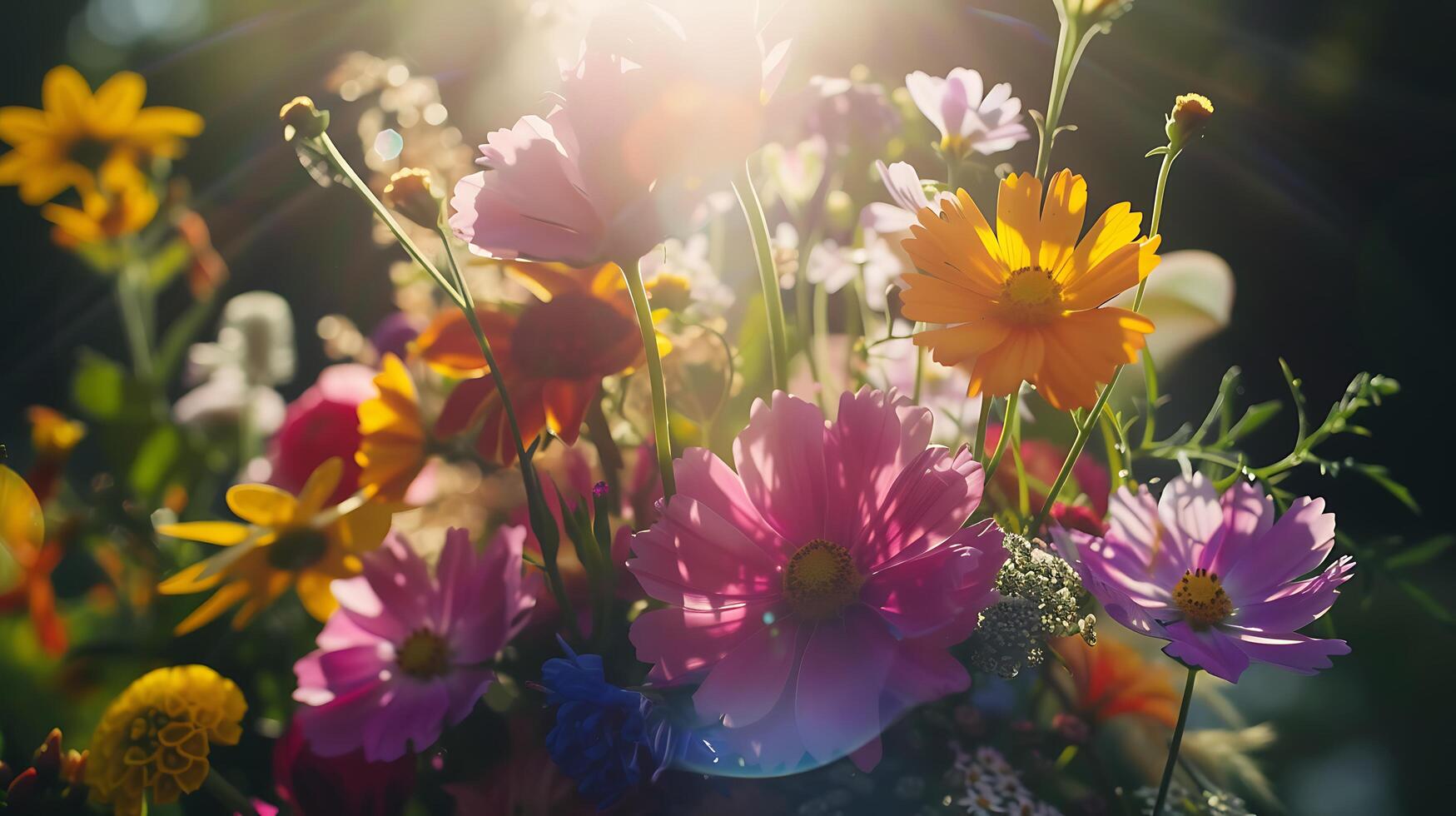 AI generated Vibrant Bouquet in Rustic Vase Set Against Soft Background Captured with 50mm Lens photo