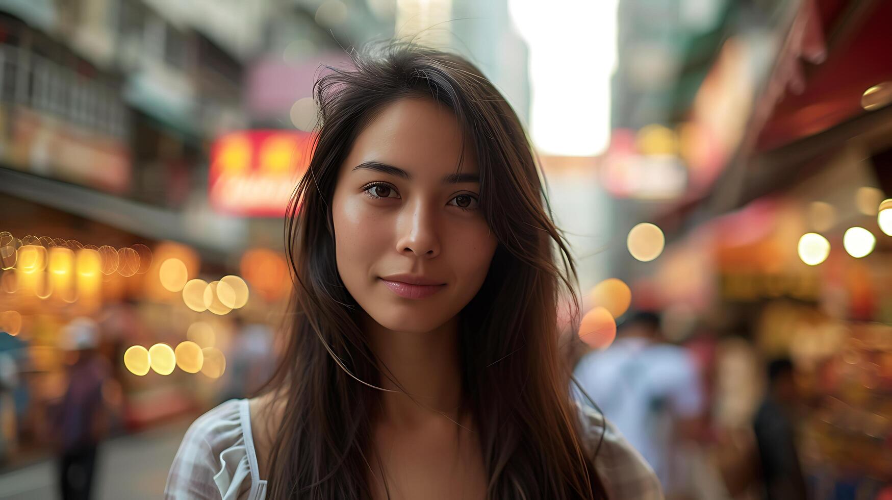 AI generated Young Woman Smiles Listening to Music on Modern Smartphone with Wireless Headphones photo