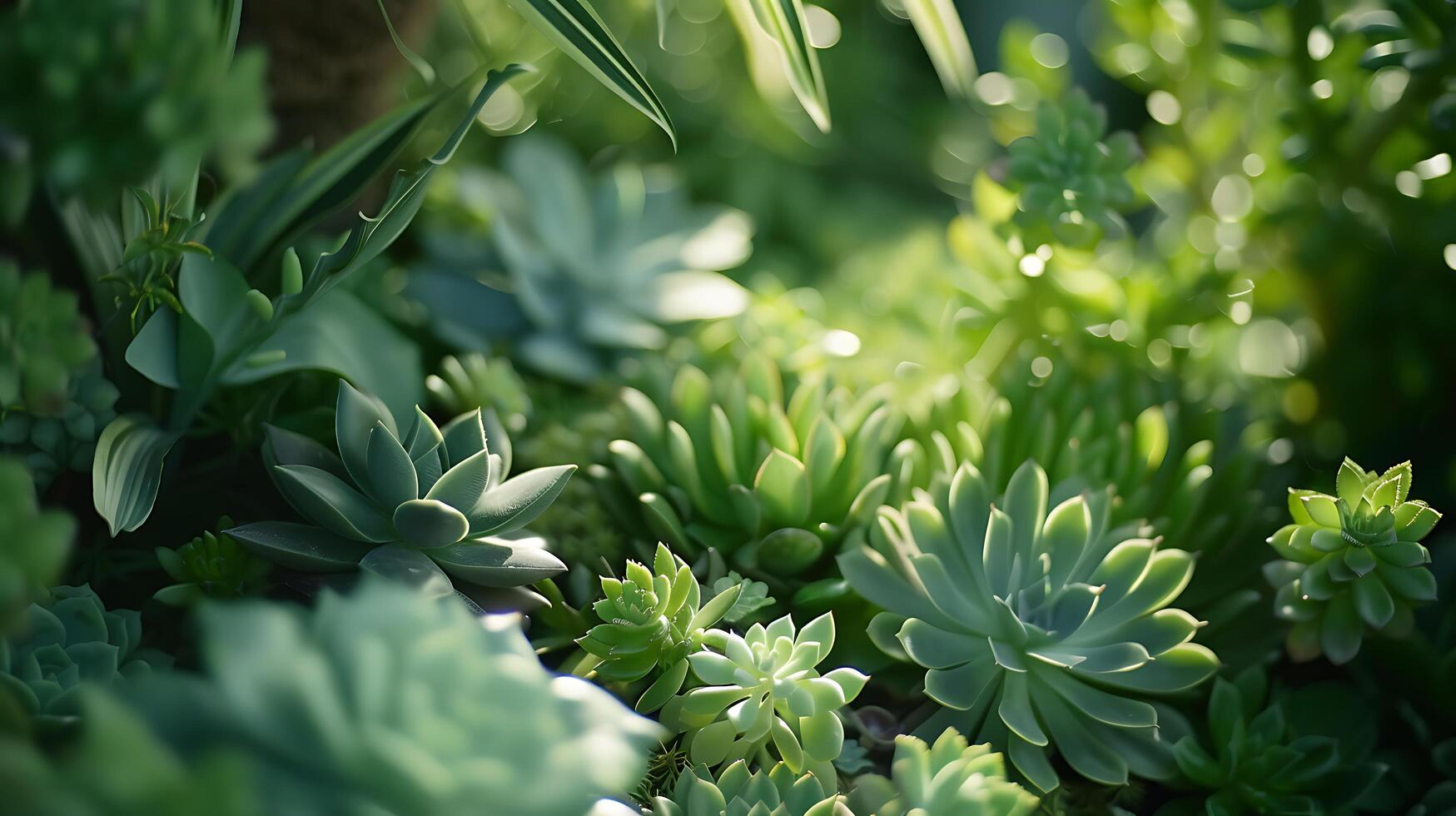 AI generated Lush Succulent Garden Glows in Soft Natural Light Captured with CloseUp 50mm Lens photo