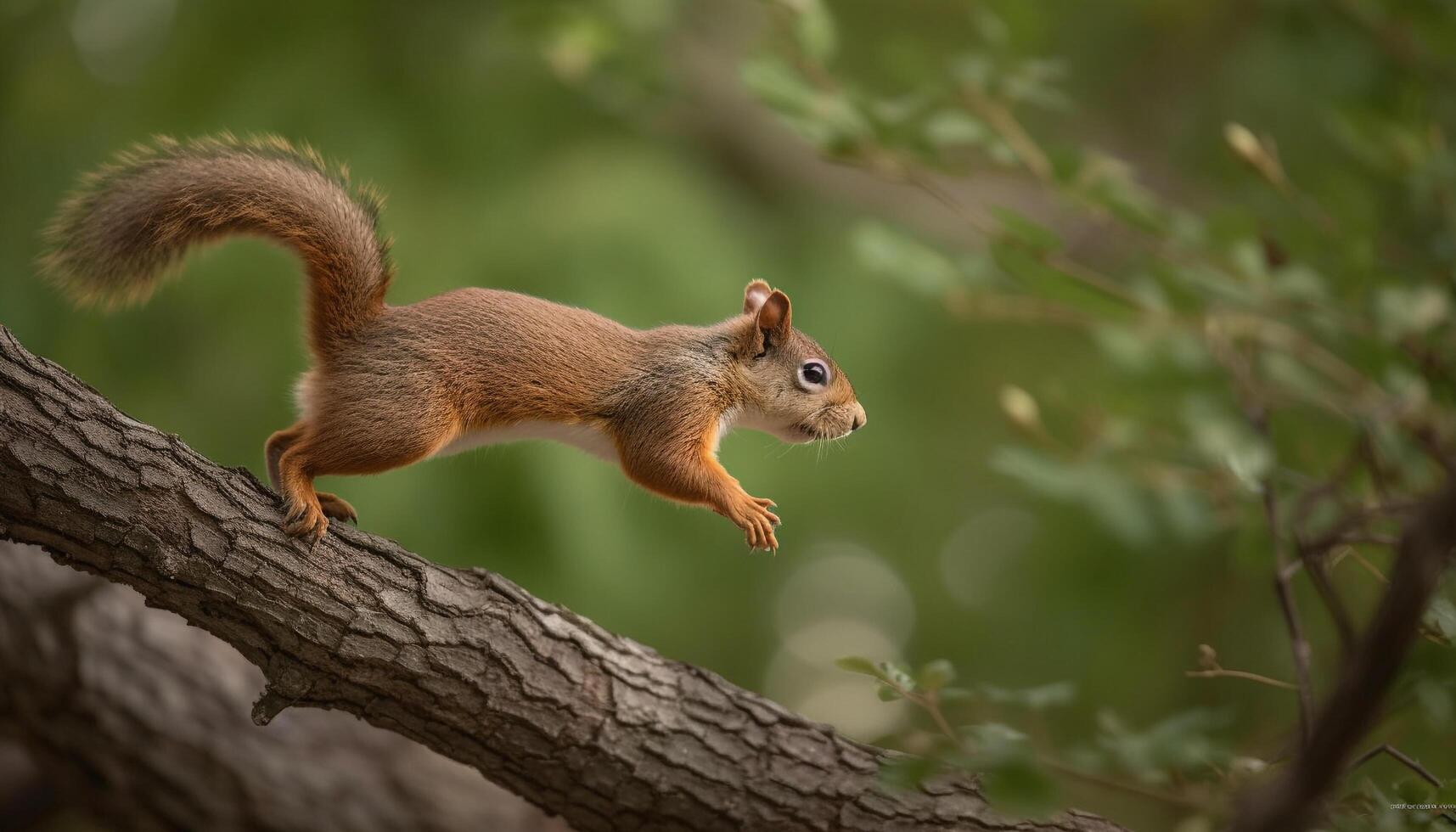 AI generated Cute rodent peeking from tree, balancing on branch, staring curiously generated by AI photo