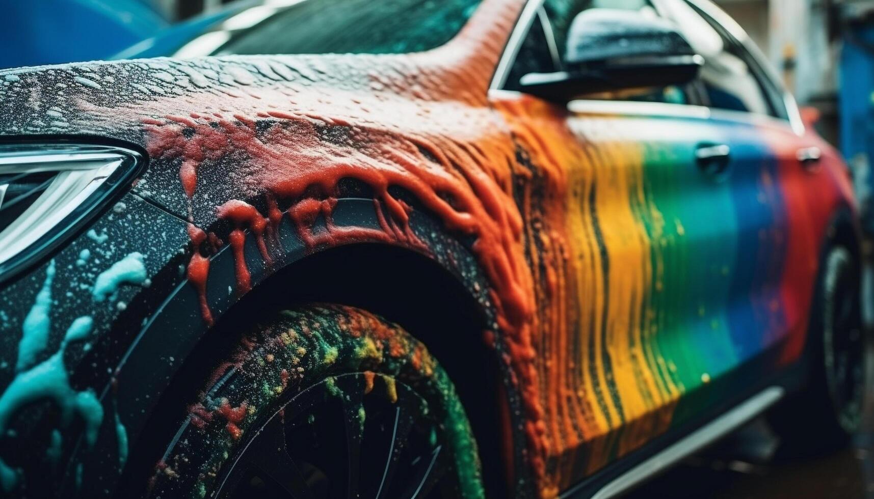 AI generated Driving through the rain, city lights reflect on wet streets generated by AI photo
