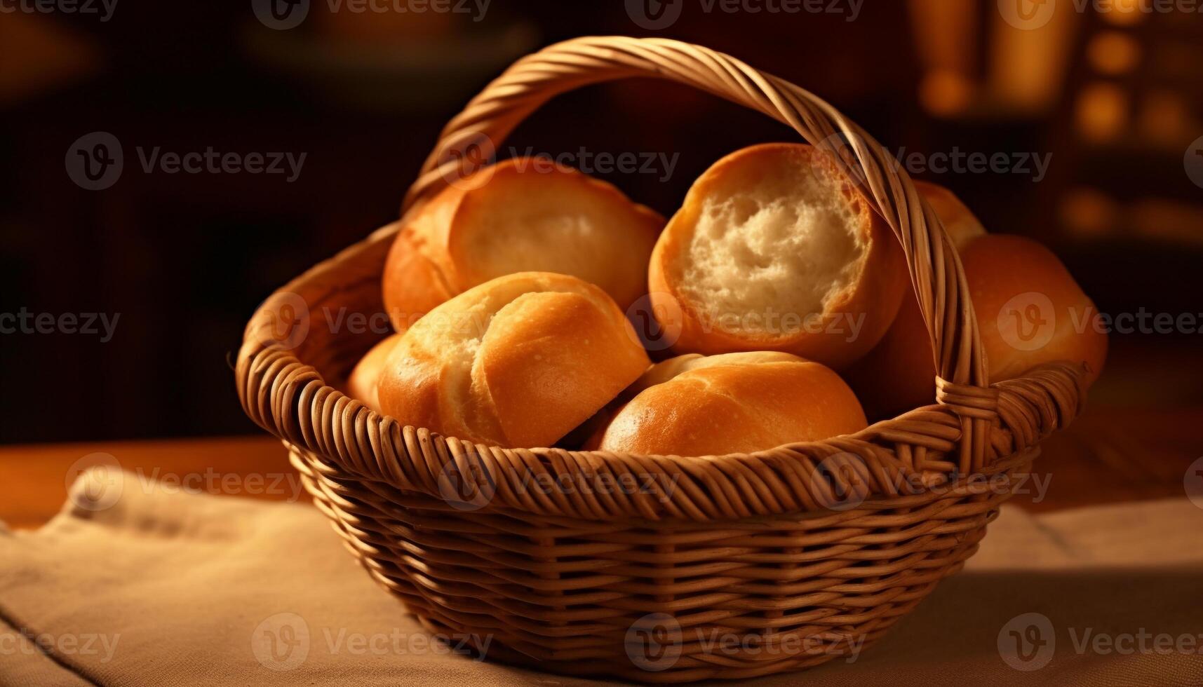 AI generated Freshness and homemade bread on rustic wooden table generated by AI photo