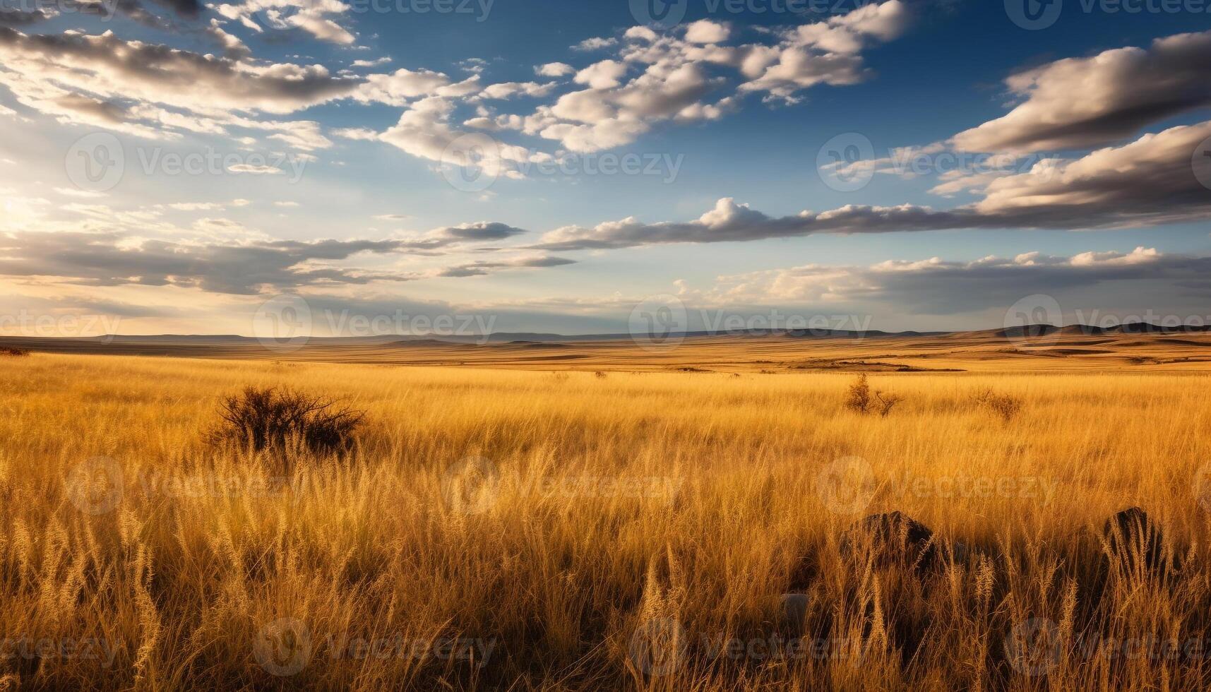 AI generated Golden wheat fields glow under the setting sun generated by AI photo