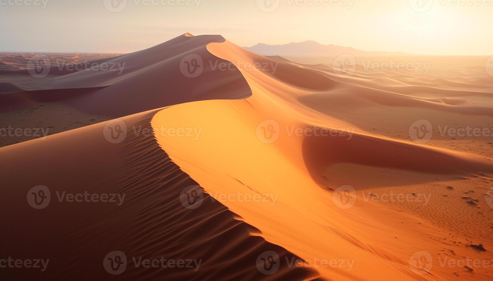 AI generated Sunset over the arid African sand dunes generated by AI photo