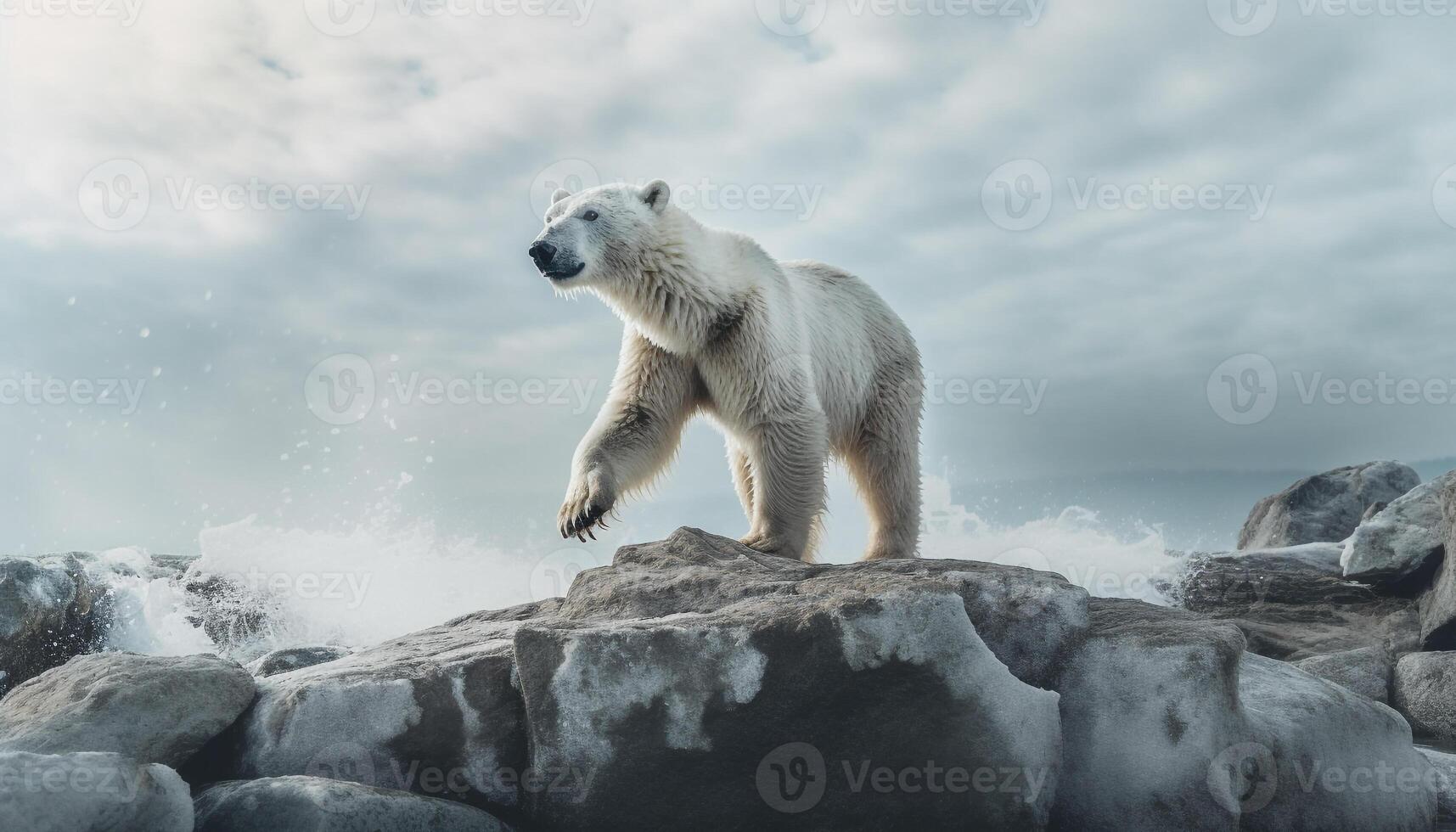 AI generated Majestic arctic mammal standing on icy cliff generated by AI photo