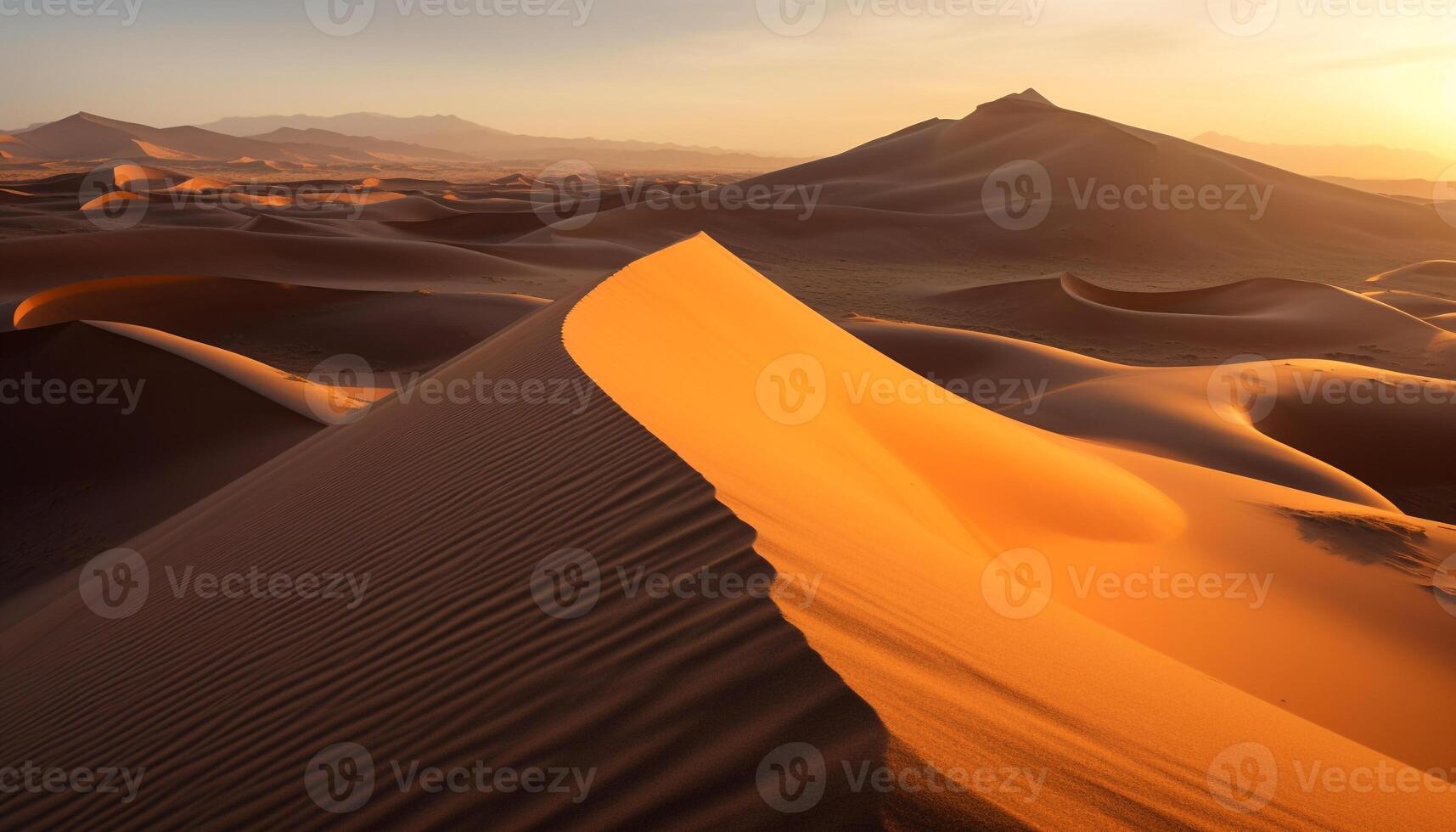 AI generated Majestic mountain range, striped with ripples of sand generated by AI photo