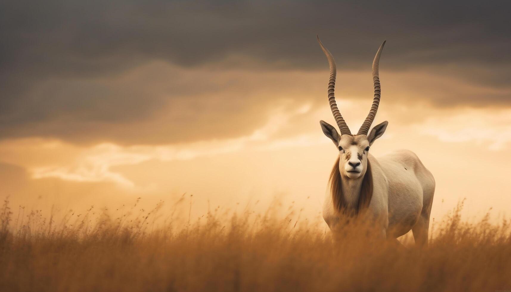 AI generated Silhouette of horned mammal grazing in African meadow generated by AI photo