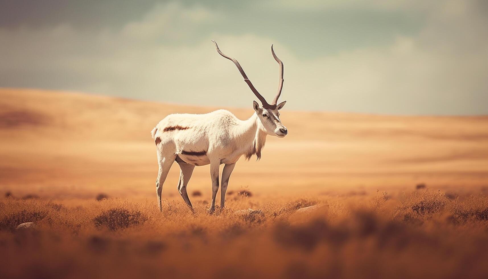 ai generado uno gacela en pie en arena duna, mirando generado por ai foto