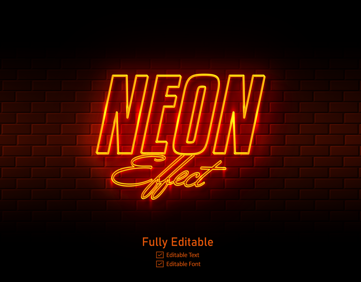 vetor néon efeito logotipo para néon texto efeito e néon luz noite festa editável texto efeito e restaurante psd