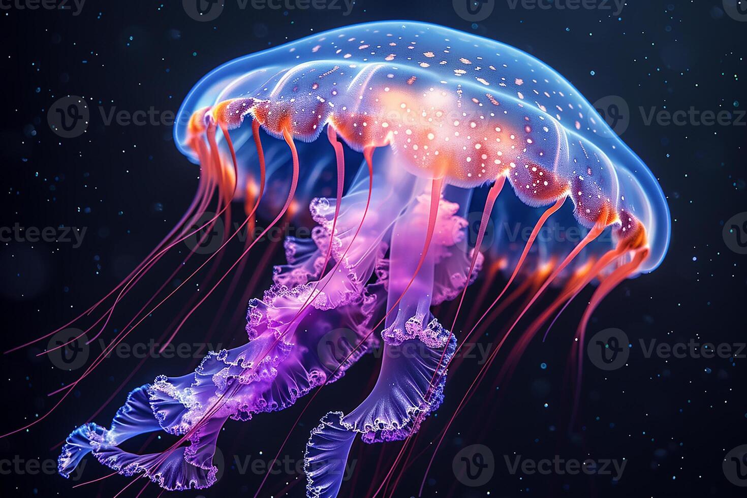 AI generated Beautiful bright jellyfish on a black background. close-up photo
