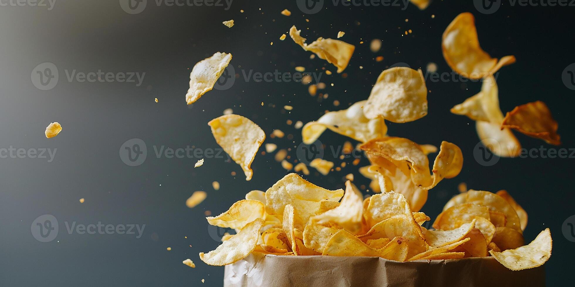 AI generated Close-up of chips flying out of a pack photo