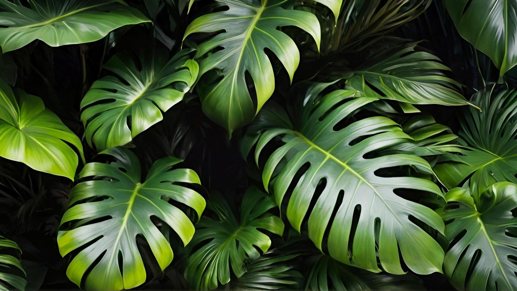 AI generated Green Monstera Leaves Wallpaper Ai Generated. photo