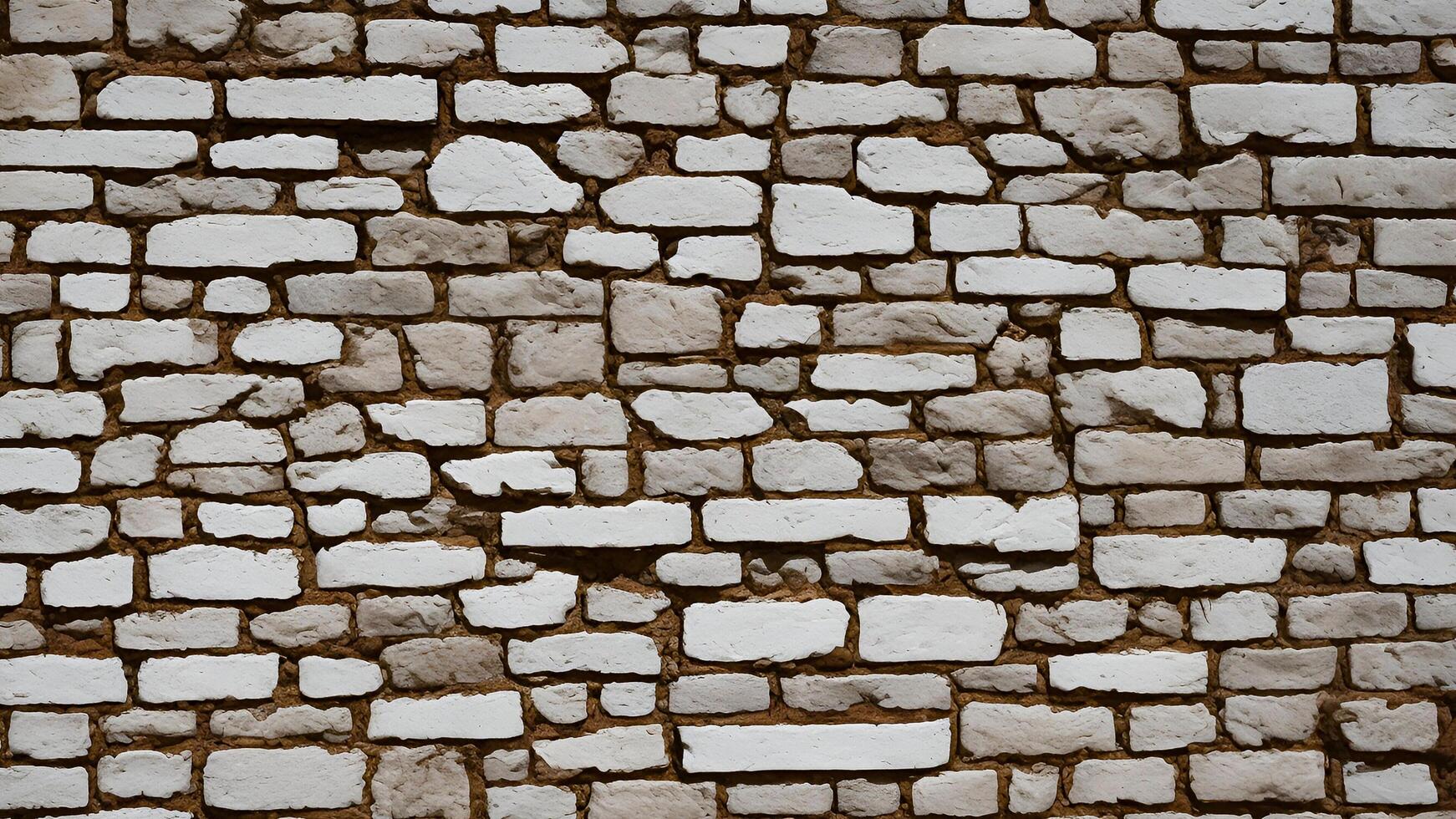 AI generated Rugged texture of the wall, and the natural, irregular shapes of the stones, old wall background. photo