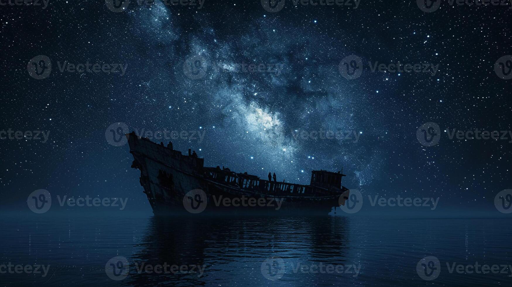 AI generated Nighttime ship sailing across the sea under the starry sky photo