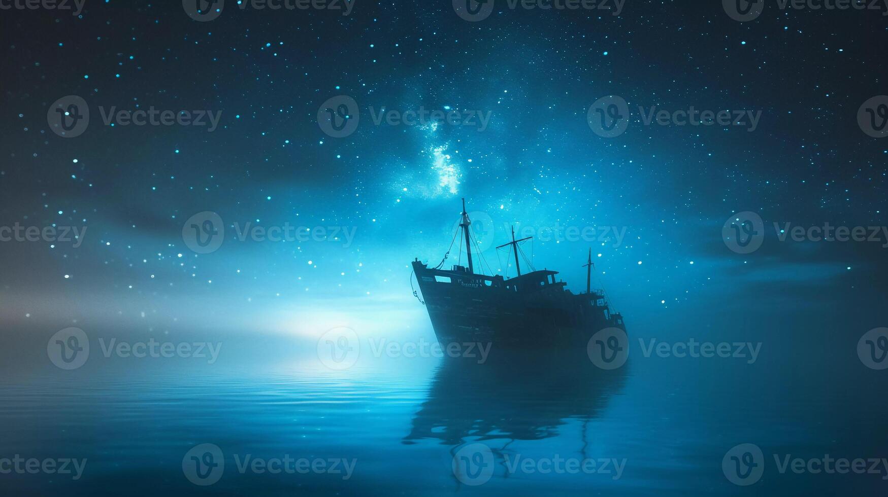 AI generated Nighttime ship sailing across the sea under the starry sky photo