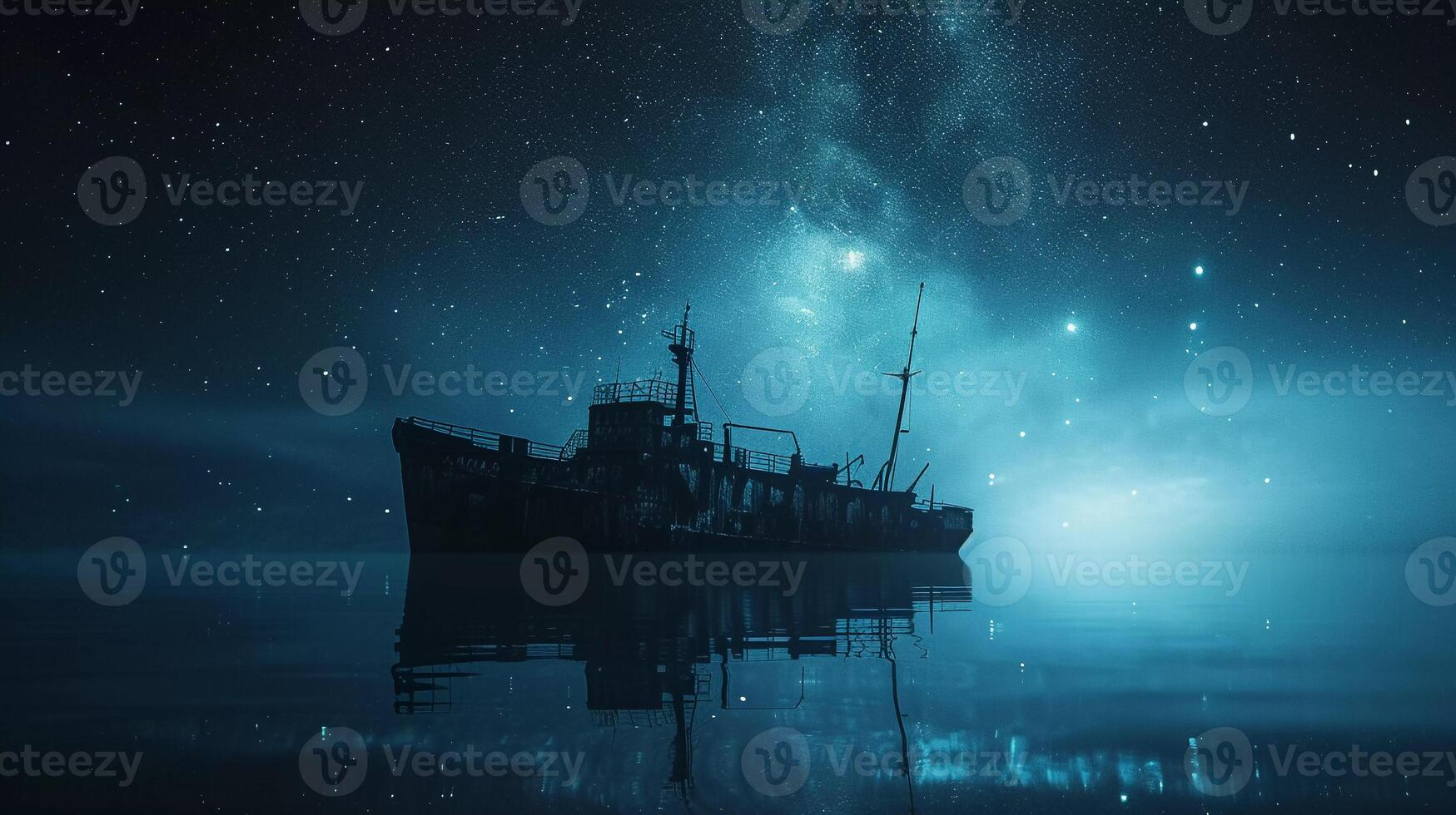 AI generated Nighttime ship sailing across the sea under the starry sky photo