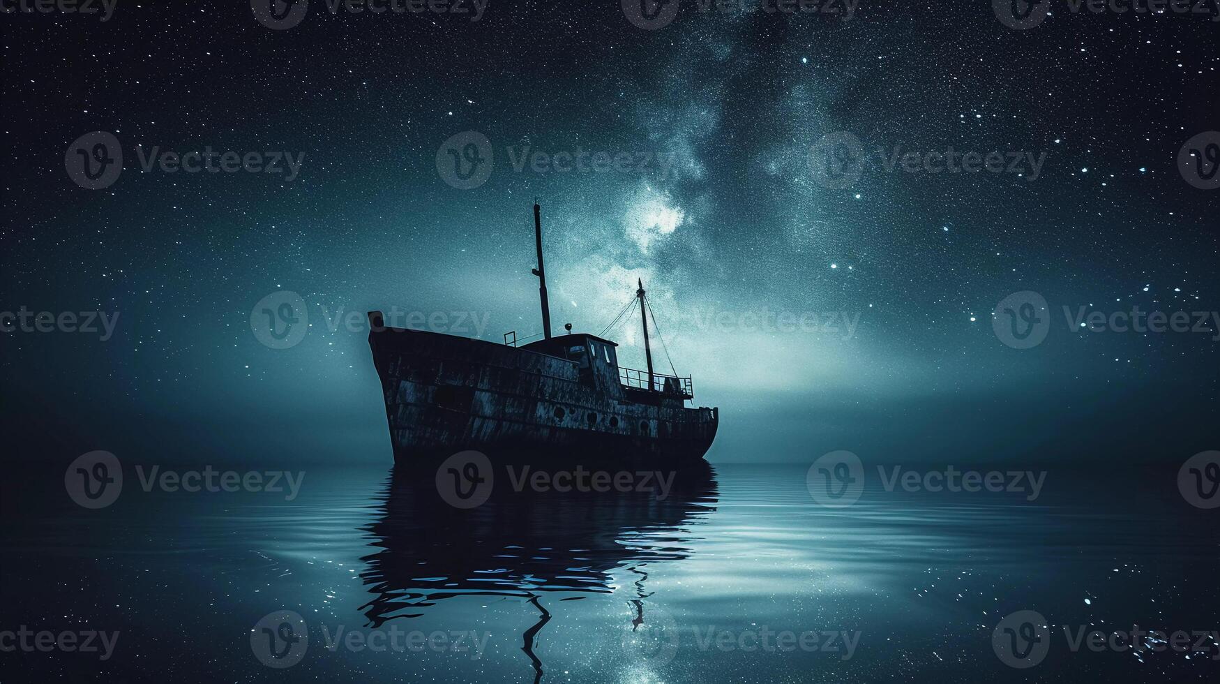 AI generated Nighttime ship sailing across the sea under the starry sky photo