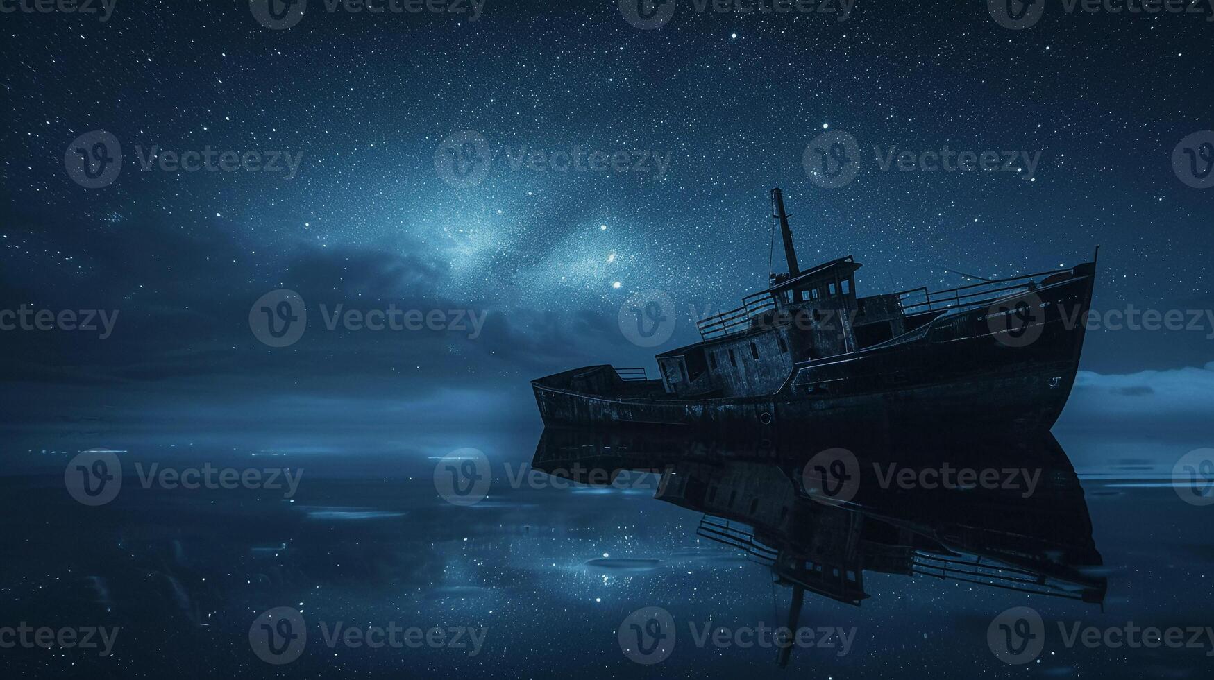 AI generated Nighttime ship sailing across the sea under the starry sky photo