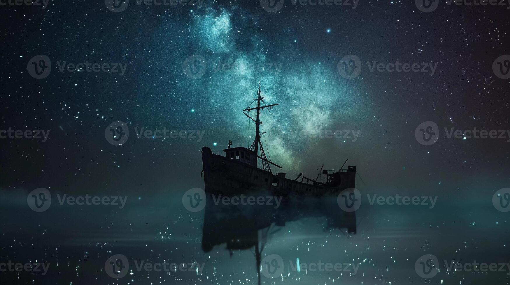 AI generated Nighttime ship sailing across the sea under the starry sky photo