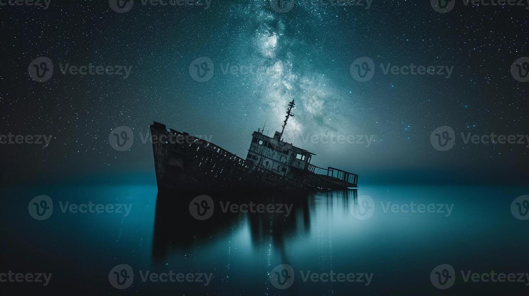 AI generated Nighttime ship sailing across the sea under the starry sky photo